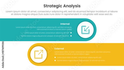 strategic analysis internal and external comparison concept for infographic template banner with horizontal round rectangle box with two point list information