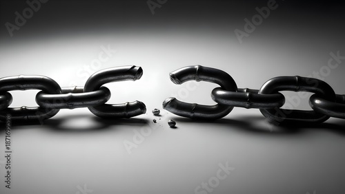 Broken Metal Chain on Dark Background, Freedom, Strength and Liberation Concept
