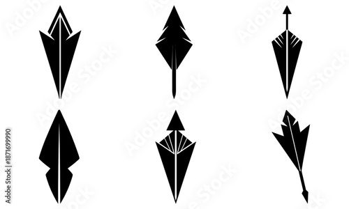 Six Different Arrowhead Silhouettes with Transparent Background black
