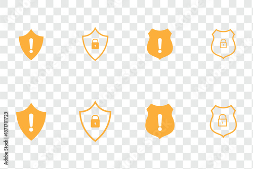 Set of security shield icons, security shields logotypes with check mark and padlock. Security shield symbols. Vector illustration.