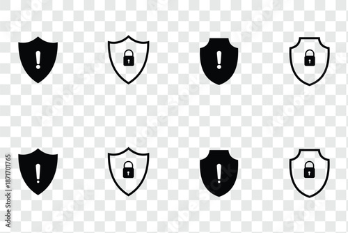 Collection of secure shield icons and lock symbols representing digital security concepts