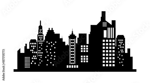 Black and white modern city skyline silhouette. urban downtown.