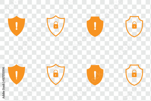 Collection of secure shield icons and lock symbols representing digital security concepts