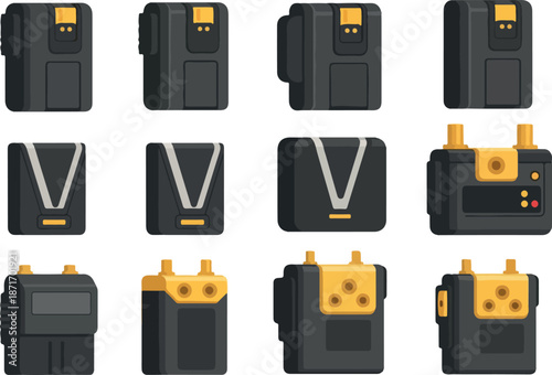 Collection of Isometric Electric Power Supply Battery Pack Icons