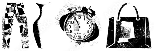 Vintage Alarm Clock with Distressed Halftone Texture