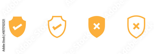 Shield Security Icon Set, vector illustration with protection icons, check mark, and lock elements, ideal for safety interfaces, cybersecurity apps