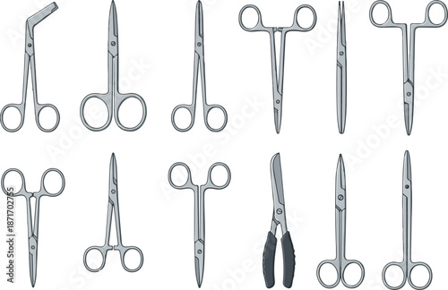 Surgical Instrument Set Illustration of Stainless Steel Medical Tools for Procedures