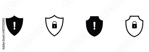 Shield security icon set, protection symbols, security icon with check mark and lock sign