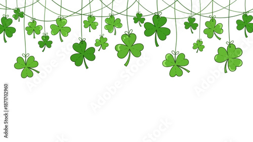 Green Shamrocks Hanging Garland Festive Background for Saint Patrick's Day Celebration