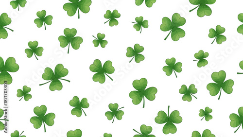 Seamless Pattern of Green Shamrocks on White Background - St. Patrick's Day