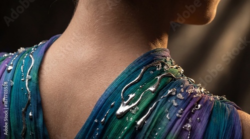 Surreal Macro Fusion of Human Skin and Iridescent Silk Fabric