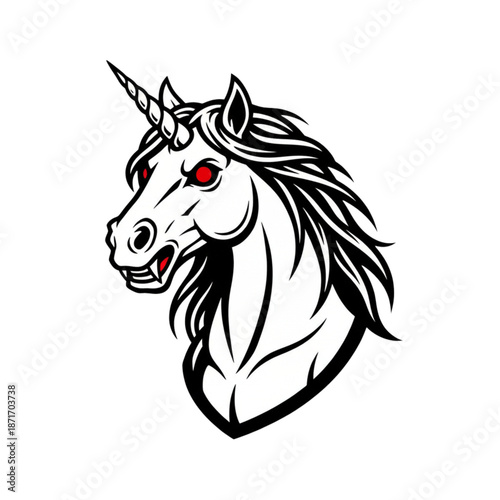 unicorn horse character with angry expression, isolated on white background.