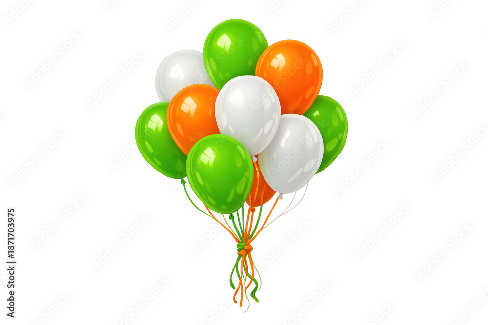 Fototapeta premium Bunch of helium balloons in indian flag tricolor orange, white, and green for independence or republic day celebrating