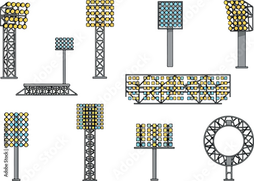 Gridiron Glory Stadium Floodlight Vectors for Game Night Designs
