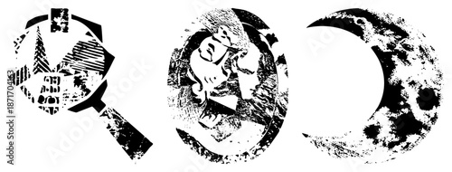 Vintage Halftone Featuring Hammer, Worker, and Moon Symbol