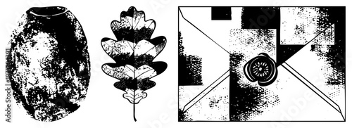 Vintage Ceramic Vase, Oak Leaf, and Sealed Envelope Vector Set