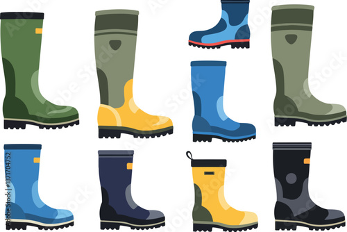 Set of Rubber Boots in Various Colors and Styles