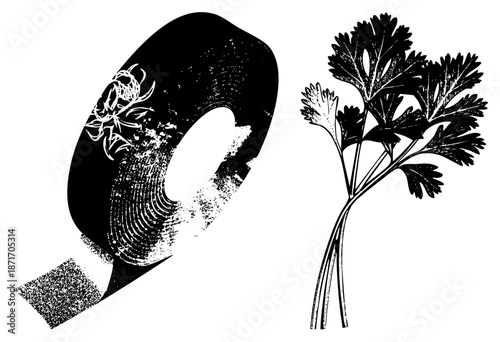 Black Tape Roll with Design and Fresh Parsley Sprig
