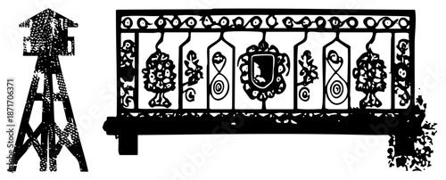 Ornate Metal Fence with and Decorative Motifs