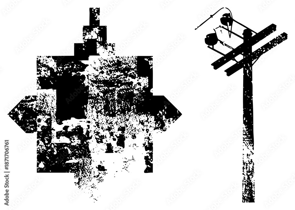 Obraz premium Grunge Textured Power Pole and Abstract Industrial Silhouette