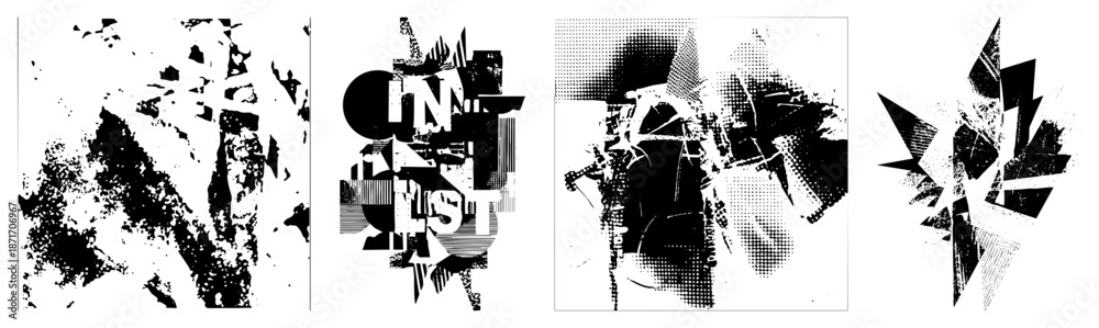 Obraz premium Abstract Geometric Fragmented Black and White Vector Art