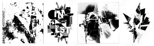 Abstract Geometric Fragmented Black and White Vector Art