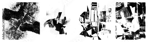 Abstract Geometric Fragmented Forms in Halftone Vector Art