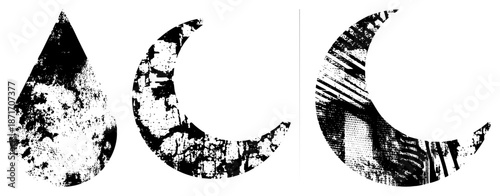 Grunge Textured Water Droplet and Moon Symbols