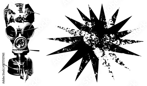 Gas Mask and Explosive Starburst Vector with Grunge Texture