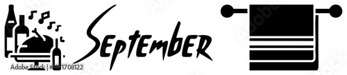 September Month Set Featuring Grill, Music, and Towel Symbols