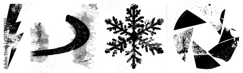 Vintage Halftone Lightning Bolt, Moon, Snowflake & Abstract Geometric Shapes