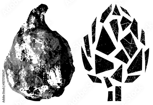 Abstract Halftone Stone and Shattered Glass Fragment