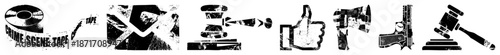 Crime Scene Tape, Gavel, Gun, Thumbs Up, Megaphone, and Mailbox Set