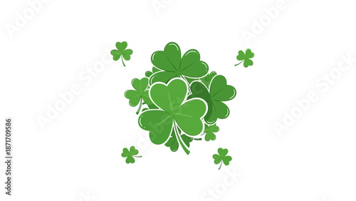 Green Clover Leaves Scattered Around a Central Cluster for St. Patrick's Day