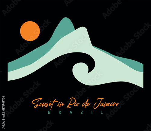 Photos Graphic-style illustration of a sunset in Rio de Janeiro, Brazil.