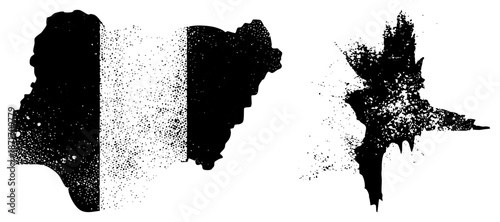 Abstract Black and White Halftone Splatter Art with Dotted Texture