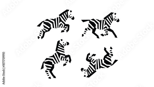 Dynamic Black and White Zebra Illustrations Set in Various Poses