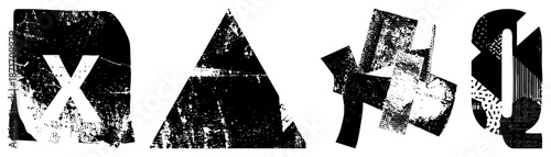 Abstract Geometric Glyphs with Distressed Textures and Halftone