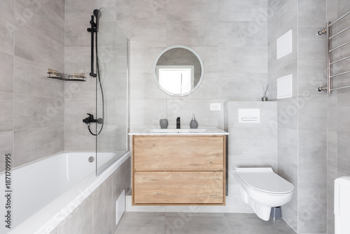 modern bathroom room with toilet and washing machine