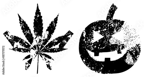 Grungy Leaf and Halloween Jack o Lantern Silhouettes