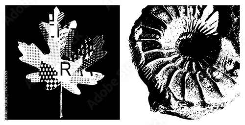 Stylized Canadian Maple Leaf with Halftone and Letter "R"