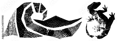 Stylized Hands Cradling a Frog in Graphic Print Texture