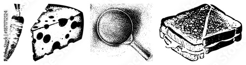 Classic Food Carrot, Cheese, Magnifying Glass, Toasted Sandwich