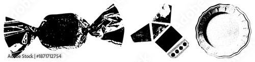 Wrapped Candy, Broken Tablet, and Ornate Plate in Vector Set
