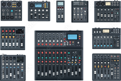 Collection of Audio Mixer Consoles Sound Equipment and Studio Technology