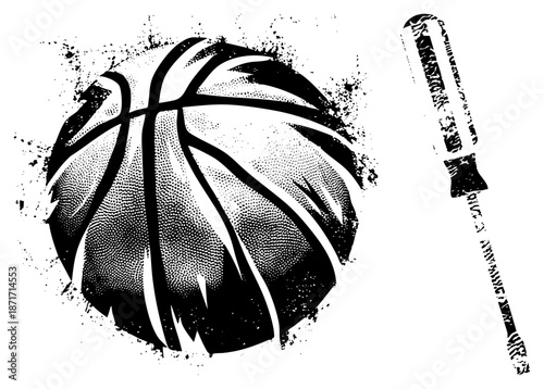 Basketball and Screwdriver in Bold Halftone Vector Design