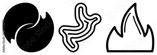 Yin Yang, Wavy, and Flame in Minimalist Style