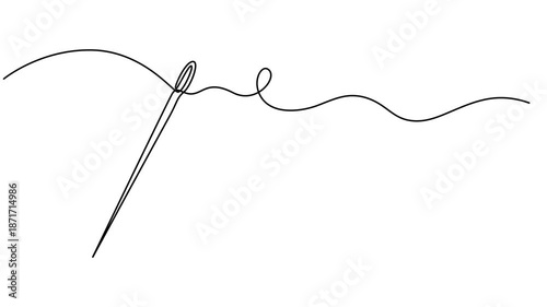 Needle thread icon one line art animation seamless loop minimal design, Tailor equipment continuous line motion graphic seamless loop, Video. Continuous linear needlepoint pattern. Single line tailor'