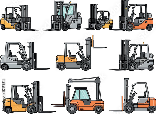 Collection of Forklifts Industrial Transport Vehicles Set