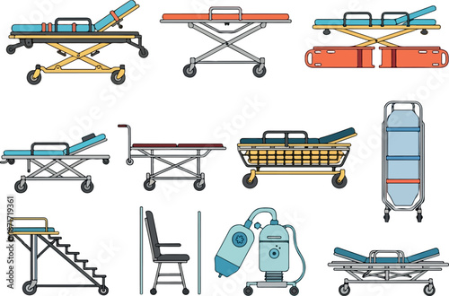 Emergency Stretchers Line Art Collection of Medical Transport Equipment